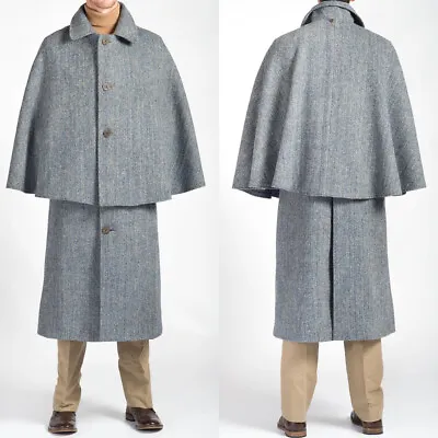 Men's Gray Coat Heavy Wool Long Jacket And Overcoat With Inverness Cape For Fall • $129.99