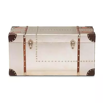 Baxton Studio Storage Trunk Silver Built-In Storage Faux Leather Protectors • $159.31