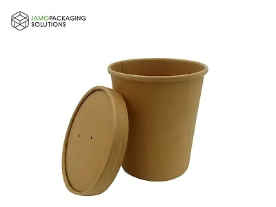 Kraft Paper Eco Look  Soup Cup With Vented Lid Takeaway Hot Food Microwave • £5.49