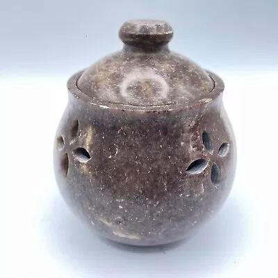 Carved Stone Marble Pot With Lid  Brown Lovely Vintage Pot • £14.78