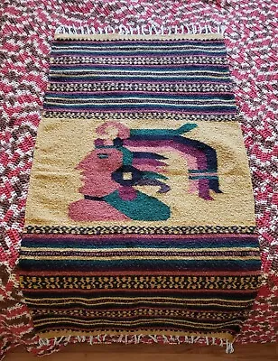$85 • Buy Vintage Zapotec Mexican Native American Indian Mayan Hand Woven Rug Blanket 62 