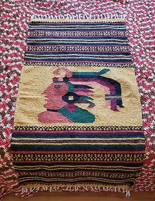 Vintage Zapotec Mexican Native American Indian Mayan Hand Woven Rug Blanket 62  • $85