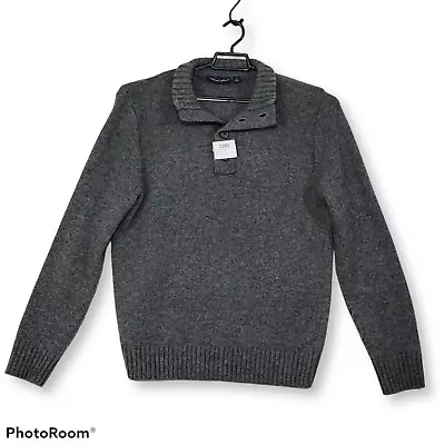 Garrett Scott Gray Pullover Wool Blend Henley Sweater Mens Sz L Mock Turtleneck  • $12.50