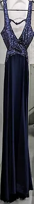 Prom Faviana Couture Beaded Sequined Halter Gown Dress Navy Blue Size 4 • $125