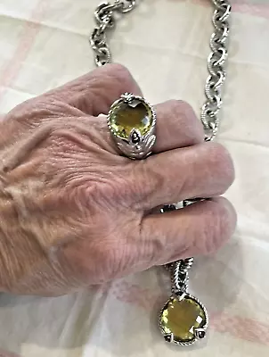$510 • Buy Judith Ripka Sterling Heavy Chain & Lemon Quartz Pendant & Ring