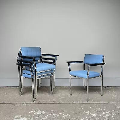 20 Available - Vintage Chrome Framed Stacking Arm Chairs By Steno - Cafe Bar • £50