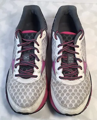 Mizuno Wave Rider 18 Running Athletic Shoes Purple Gray Silver Women’s Size 8.5 • $20