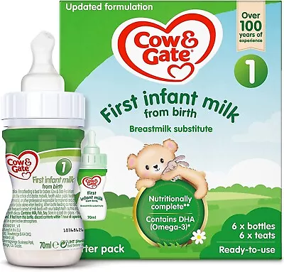 Cow & Gate 1 First Baby Milk Formula Starter Pack From Birth 6x70ml • £10.89