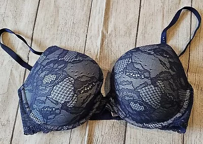 Victoria's Secret •Size 34DD• Biofit Demi Uplift Bra Underwire Blue Lace Overlay • $19.49