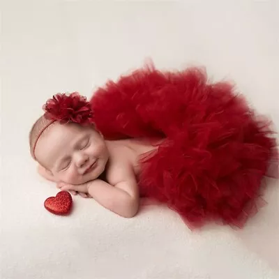 2Pcs Photography Props Outfit Baby Tulle Tutu Skirts Pettiskirt Headband • £7.99