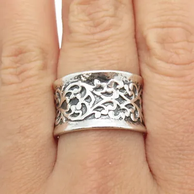 DIDAE 925 Sterling Silver Vintage Israel Ornate Floral Wide Ring Size 8.25 • $64.95