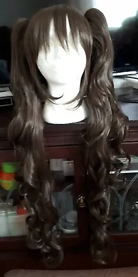 Cosplay / Lolita Wig Long Wavy Curly Dark Brown With 2 X Clip On Ponytails • £31