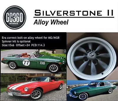 GC360 Silverstone II Alloy Wheel (fits MG/MGB) Gunmetal With Satin Lip 15x6 • $713.10