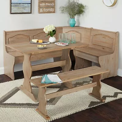 3 Pc Rustic Wooden Breakfast Nook Dining Set Corner Booth Bench Kitchen Table • $471.90