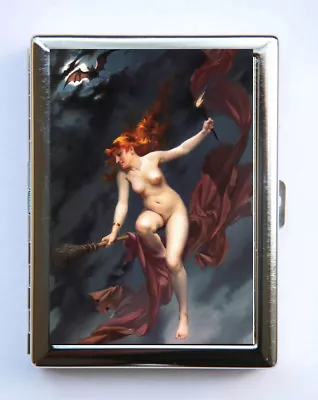 Nude Witch Bats Metal Cigarette Case Wallet Business Card Holder Halloween • $13.99