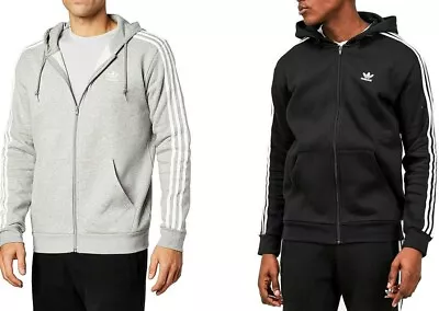 Adidas Hoodie Mens Jacket Fleece Zip Up Hoody Tracksuit Top Black Grey New • £34.99