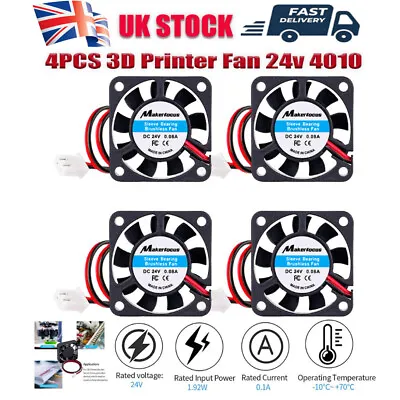 4PACK 24V 40mm Cooling Case Fan 2-Pin 4010  DC Mini Silent 3D Printer 40x40x10mm • £10.99