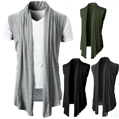 Summer Mens Sleeveless Jacket Knit Long Cardigan Shirt Waistcoat Tops Coats  • $40.39