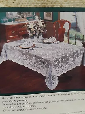 New Vintage Quaker Lace #44421  Lace Tablecloth Oblong 60 ×84  Beige • $18