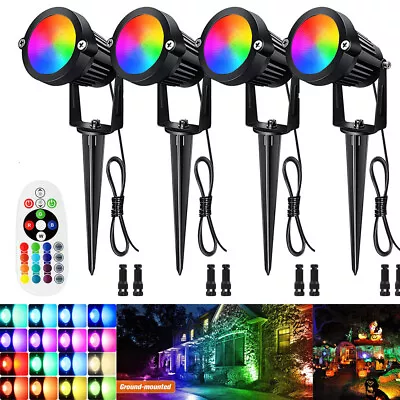 8X RGB LED Garden Spike Lights Remote Path Lawn Outdoor Spotlight Landscape Lamp • £75.83