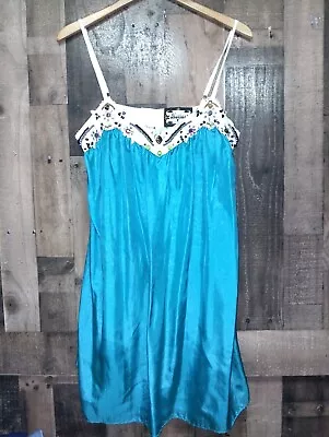 Meghan Los Angeles 100% Silk Blue Rhinestone Embellished Dress Size 8 • $38