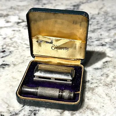 GILLETTE Safety Razor W/ Case Vintage Travel Mini Silver Tone W/ Extra Blades • $38