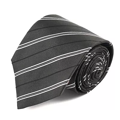 Isaia Napoli 7-Fold Dark Green Twill Silk Tie With Black And White Stripe • $99