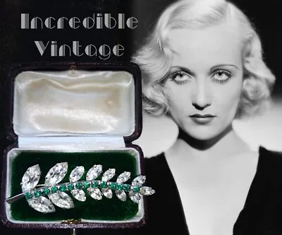 £33.58 • Buy Vintage Art Deco Diamond Paste Leaf Brooch Marquise Cut Rhinestone Bridal Gift