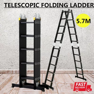 5.7M Aluminium Multi-Function Telescopic Combination Safety Ladder 14 In 1 UK • £139.97