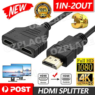 HDMI Splitter 1 In2 Out Cable Adapter Converter HD 1080 Multi Display Duplicator • $5.45