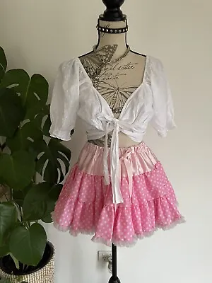 Pink Polka Dot Frilly Ruffle Tutu Mink Skirt S Fairy Goth Clown Festival Costume • $25