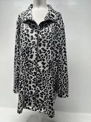 Misook Jacket Full Zip Shiny Lightweight Cheetah Animal Print Gray Plus Size 3X • $59.99