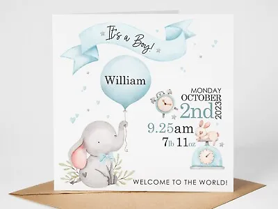 Personalised New Baby Card - Baby Boy Card - Name Date Weight (001) • £3.75