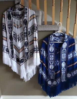 Vintage 1970s Boho Hippie  Poncho Sweater Cape Blanket Wool Blend Lot Of 2 • $45