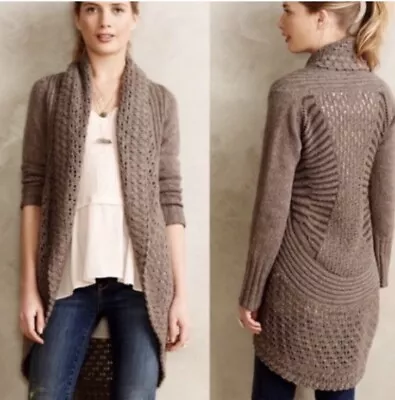 Anthropologie Angel Of The North Brown Deni Cocoon Cardigan Sweater Wool XS • £17.08