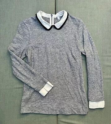 J Crew Gray Grey 3/4 Sleeve Sweater With White Peter Pan Collar And Cuffs Size S • $23.99
