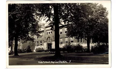 1945 Real Photo Postcard - High School Marine City Michigan • $6.95