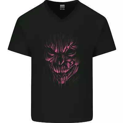 Demon Skull Devil Satan Grim Reaper Gothic Mens V-Neck Cotton T-Shirt • £8.99