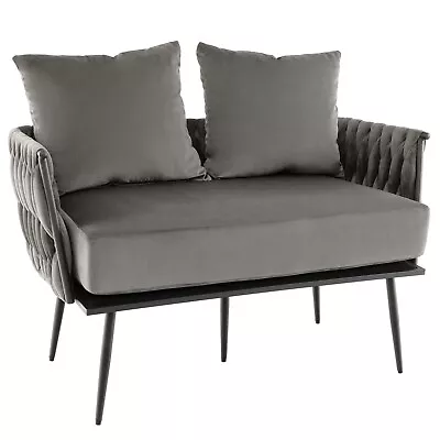 Armchair Lounge Chair 2-Seater Accent Dutch Velvet Sofa Couch W/ Woven Back • $249.95