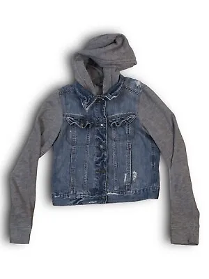 Kids Boys Hollister Light Blue Denim Jean Gray Sweatshirt Hoodie Jacket Size XS • $10