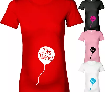 Maternity Pregnant T Shirt Funny It's Twins Balloon Fun Tshirt Baby Shower Gift • £13.25