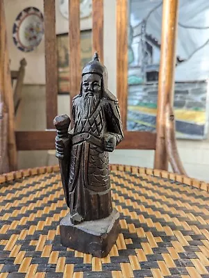 Vintage 100% Wooden Carved Hand Made Chinese Samurai Man Statue • $11.99