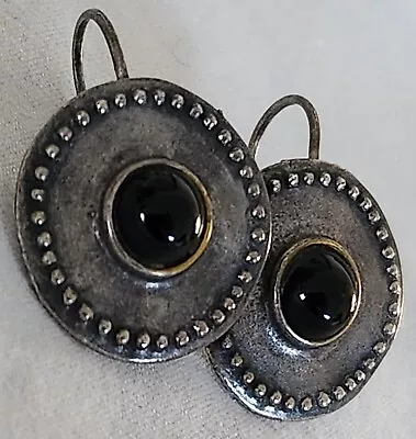 Vintage Signed Venue Usa Silver Tone Earrings With Onyx Stone • $9.99