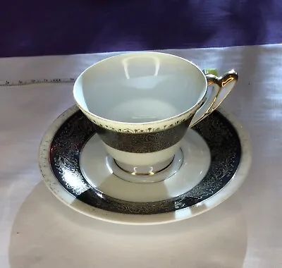 UCAGCO China Teacup & Saucer Black/White W/ Gold Accents • $15