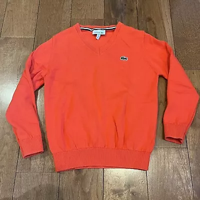 Boys Lacoste V Neck Sweater Orange Gator Cotton Wool Blend Sz 6 • £20.90