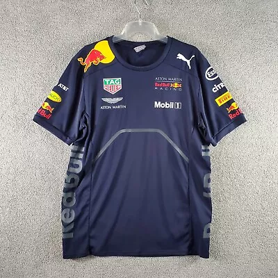 PUMA Shirt Mens Medium Blue Red Bull Racing Tag Heuer Aston Martin Short Sleeve • $27.99