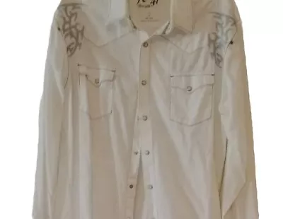 WRANGLER ROCK 47 Western Shirt Men'sXL White Blue Embroidery Front/ Back Pearl  • $15