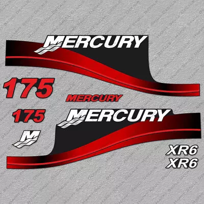 Mercury 175hp XR6 Outboard Engine Decals RED Sticker Set • $61.99