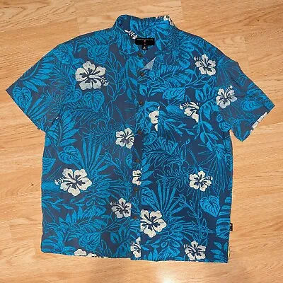 Jimmy Buffet Margaritaville Men's Medium Rayon Blue Floral Hawaiian Camp Shirt • $14.99