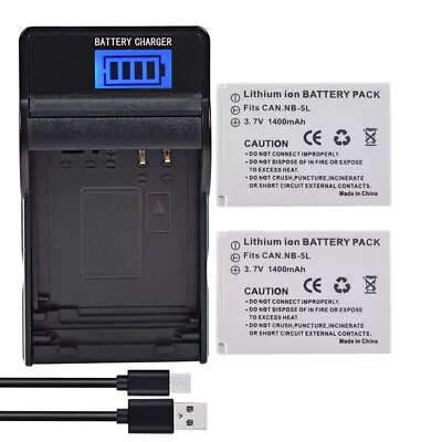 2 Battery +LCD USB Charger For Canon PowerShot S100 S110 SX200 SX210 SX220 SX230 • $24.19